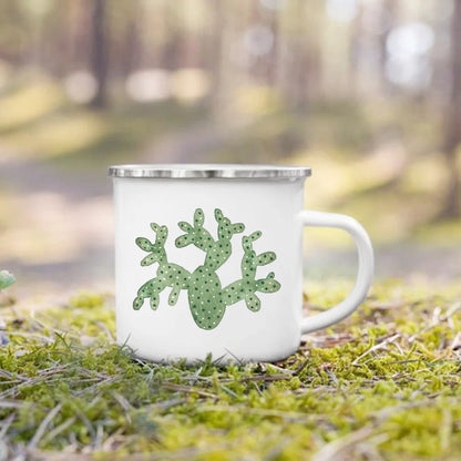 Handle Drinkware Vacation Hiking Mug Green Plant Print Enamel Creative Coffee Tea Water Milk Cup Summer Camping Mugs Camper Gift
