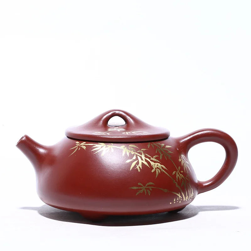 Handmade Bamboo Shadow Stone Scoop Teapot, Zisha Teapot, Handmade Pot, Kung-Fu Teaware, Purple Clay, Drinkware for Puer