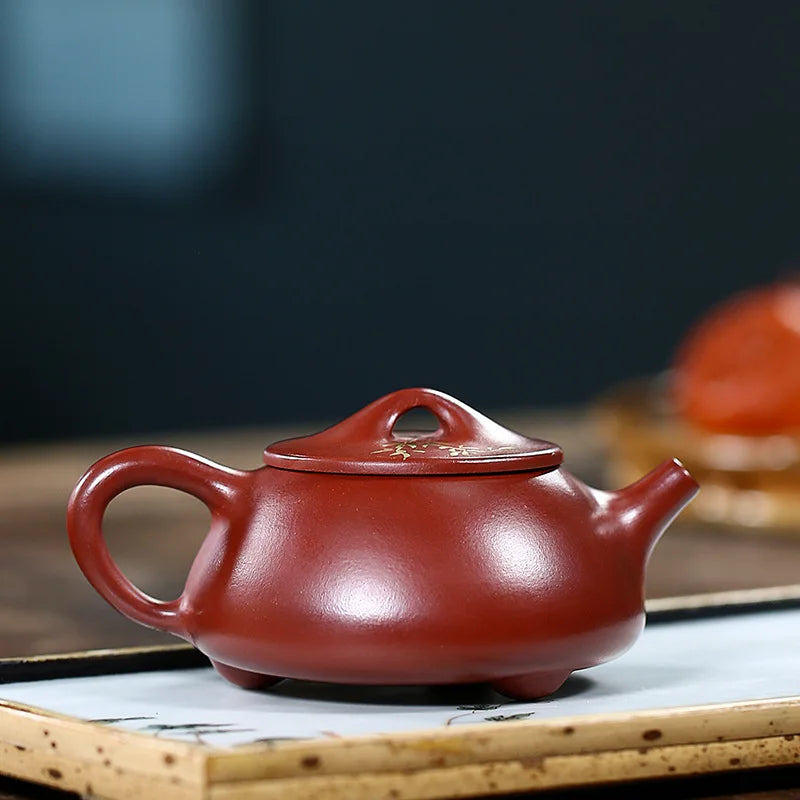Handmade Bamboo Shadow Stone Scoop Teapot, Zisha Teapot, Handmade Pot, Kung-Fu Teaware, Purple Clay, Drinkware for Puer