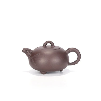 Handmade Bamboo Teapot Suit for Drink, Yixing Raw Ore, Purple Clay, Three-Legged Drinkware, Chinese Culture