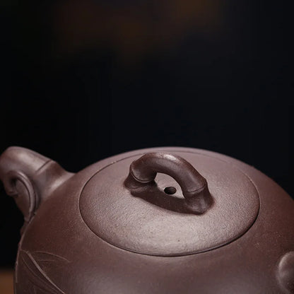 Handmade Bamboo Teapot Suit for Drink, Yixing Raw Ore, Purple Clay, Three-Legged Drinkware, Chinese Culture