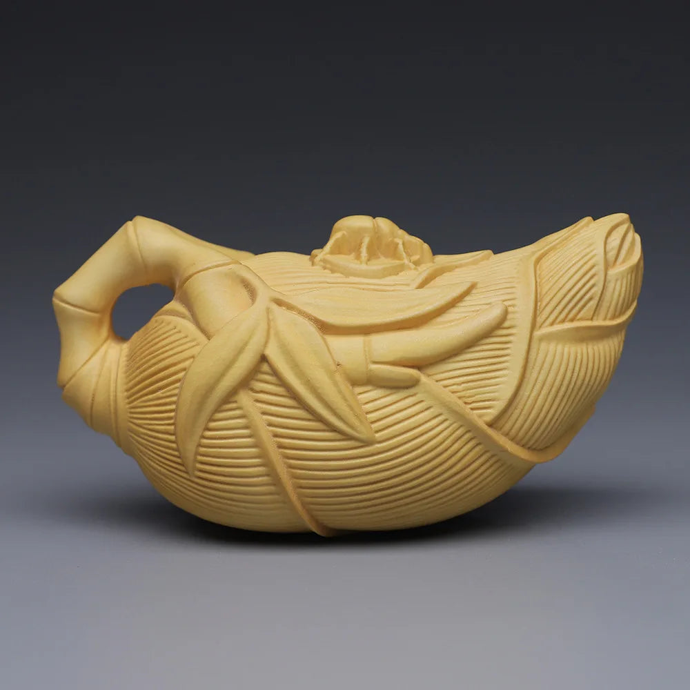 Handmade Bamboo Teapot for Home Decoration, Carved Wood Decor, Chinese Boxwood Crafts, Statue Sculptures, Feng Shui Ornaments