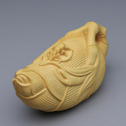 Handmade Bamboo Teapot for Home Decoration, Carved Wood Decor, Chinese Boxwood Crafts, Statue Sculptures, Feng Shui Ornaments