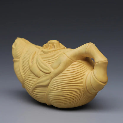 Handmade Bamboo Teapot for Home Decoration, Carved Wood Decor, Chinese Boxwood Crafts, Statue Sculptures, Feng Shui Ornaments