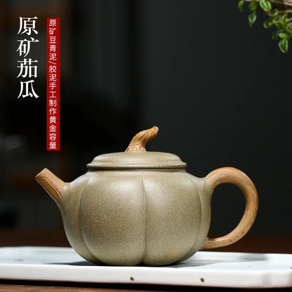 Handmade Bean Green Eggplant Pot, Zisha Teapot, Yixing Handmade Pot, Kung-Fu Teaware, Purple Clay Drinkware for Puer Green