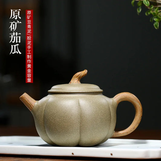 Handmade Bean Green Eggplant Pot, Zisha Teapot, Yixing Handmade Pot, Kung-Fu Teaware, Purple Clay Drinkware for Puer Green