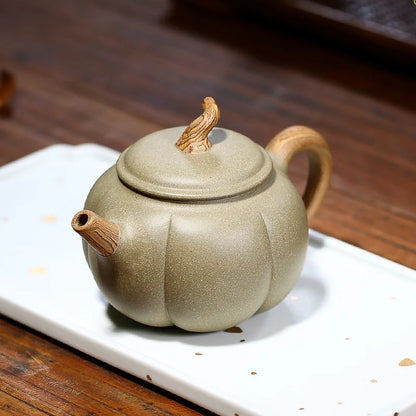 Handmade Bean Green Eggplant Pot, Zisha Teapot, Yixing Handmade Pot, Kung-Fu Teaware, Purple Clay Drinkware for Puer Green