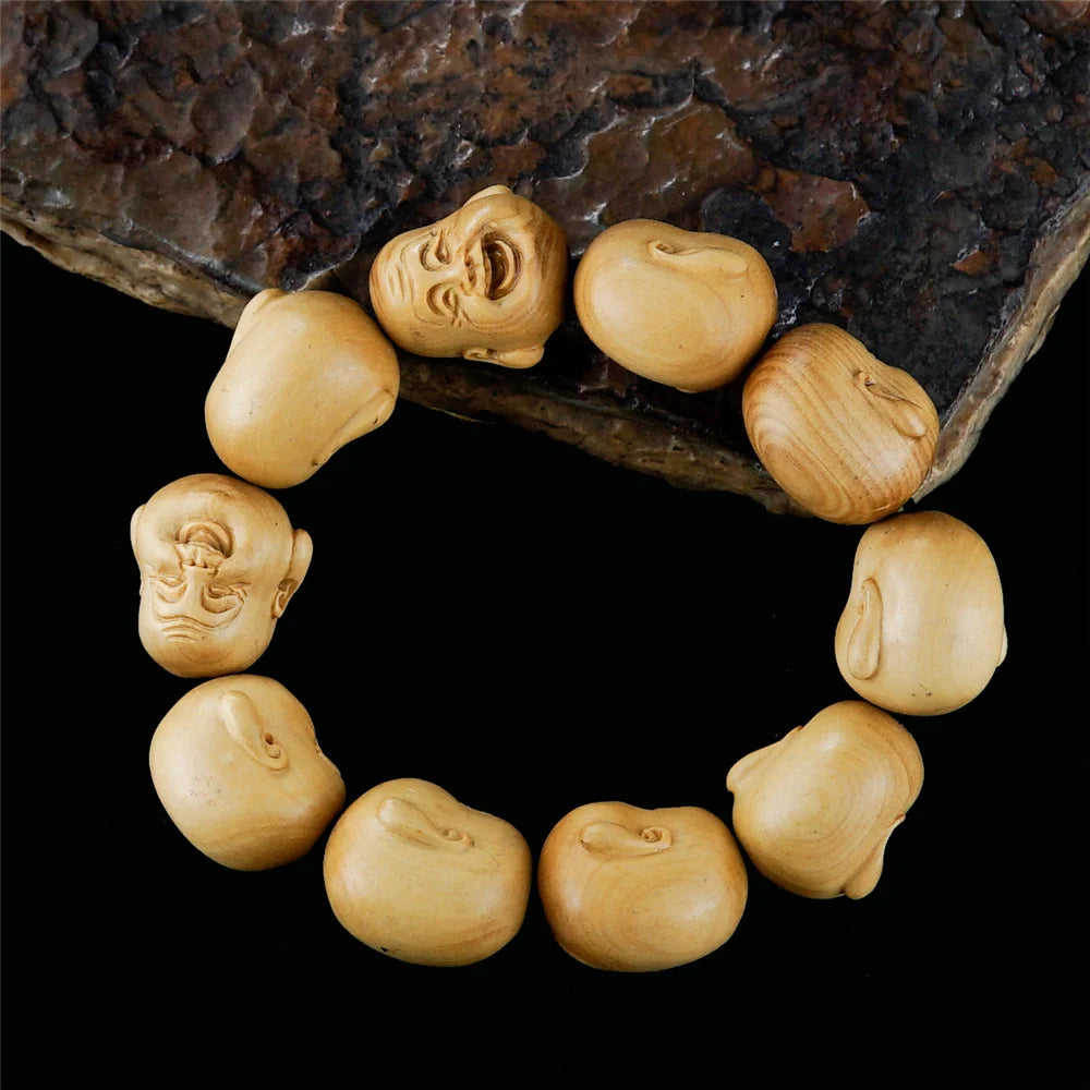 Handmade Boxwood Carved Chinese Zodiac Bracelet, Wooden Craft, Feng Shui