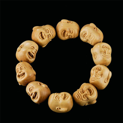 Handmade Boxwood Carved Chinese Zodiac Bracelet, Wooden Craft, Feng Shui