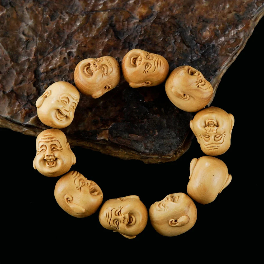 Handmade Boxwood Carved Chinese Zodiac Bracelet, Wooden Craft, Feng Shui
