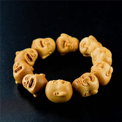 Handmade Boxwood Carved Chinese Zodiac Bracelet, Wooden Craft, Feng Shui