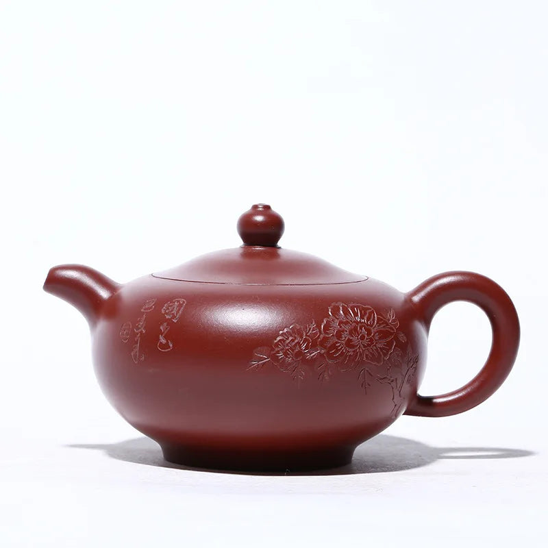 Handmade Carved Niu Cover Lotus Seed Pot, Zisha Teapot, Yixing , Kung-Fu Teaware, Purple Clay Drinkware for Puer Green and Black