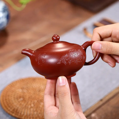 Handmade Carved Niu Cover Lotus Seed Pot, Zisha Teapot, Yixing , Kung-Fu Teaware, Purple Clay Drinkware for Puer Green and Black