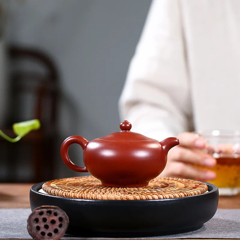 Handmade Carved Niu Cover Lotus Seed Pot, Zisha Teapot, Yixing , Kung-Fu Teaware, Purple Clay Drinkware for Puer Green and Black