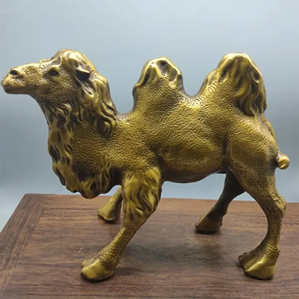 Handmade Carved Pure Copper Brass Retro Animal Alpaca Camel Statue Desk Decoration Ornaments Gifts Home Decor Sculpture