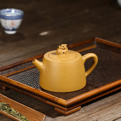 Handmade Carved Purple Clay Teapot, Kung-Fu Teaware, Auspicious Jinglan Zisha, Yixing Handmade Pot, Golden Section