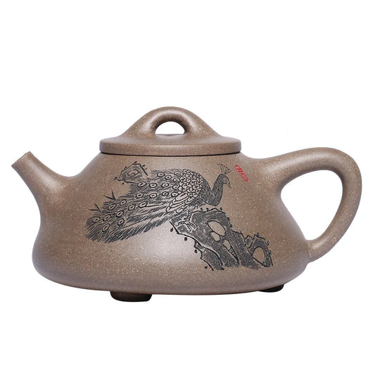 Handmade Carved and Painted Teapot, Zisha Teapot, Yixing Handmade Pot, Kung-Fu Teaware, Purple Clay Drinkware