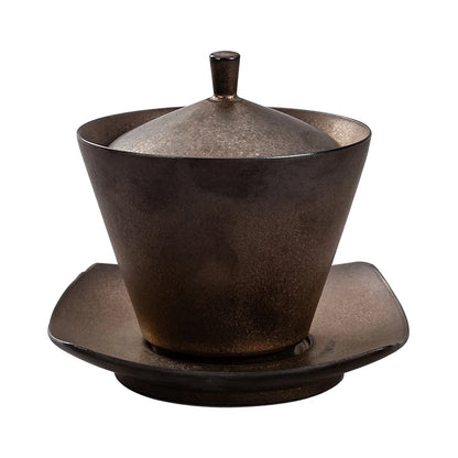 Handmade Ceramic Tea Set Gaiwan Japanese Style Tureen Teacup Rust Sancai Cup Single Large Tea Bowl Teaware Kitchen Dining Bar