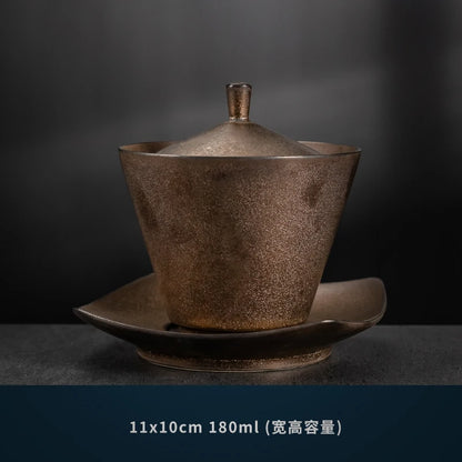 Handmade Ceramic Tea Set Gaiwan Japanese Style Tureen Teacup Rust Sancai Cup Single Large Tea Bowl Teaware Kitchen Dining Bar