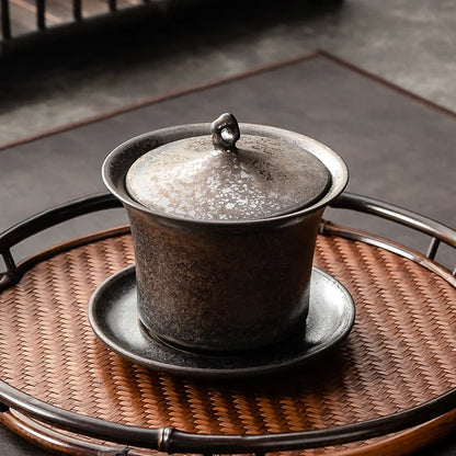 Handmade Ceramic Tea Set Gaiwan Japanese Style Tureen Teacup Rust Sancai Cup Single Large Tea Bowl Teaware Kitchen Dining Bar