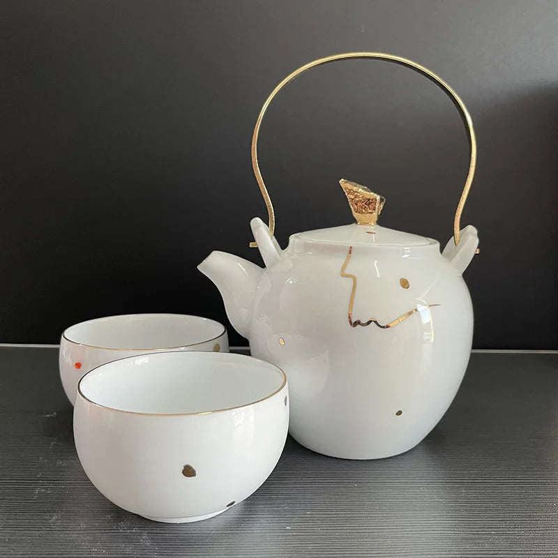 Handmade Ceramic Teapot Set Exquisite Chinese Gongfu Teaware Classic Ceramic Tea Kettle with Infuser Tea Cups Pot