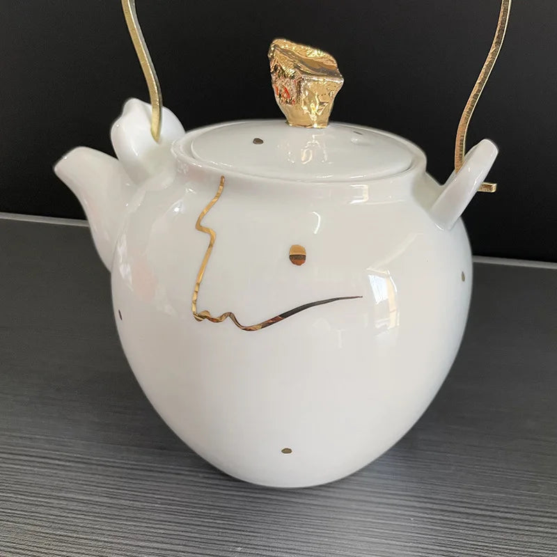 Handmade Ceramic Teapot Set Exquisite Chinese Gongfu Teaware Classic Ceramic Tea Kettle with Infuser Tea Cups Pot