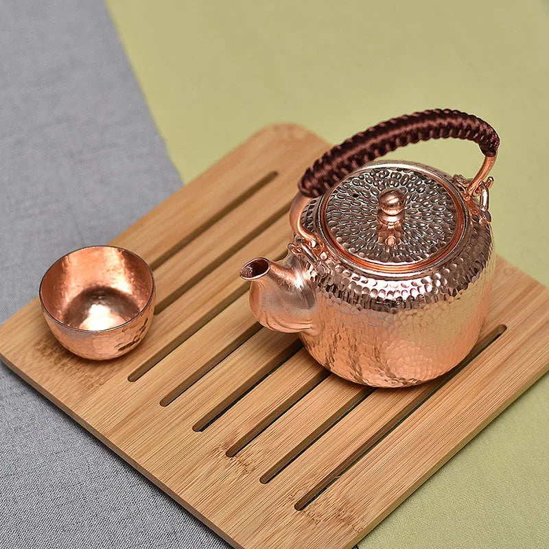 Handmade Chinese Teapot Side Handle, Purple Copper Pots, Vintage Tea Infuser, Puer Matcha Teaware, Metal Yixing Teapot, Kongfu