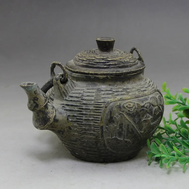 Handmade Chinese Water Kettle with Side Handle, Antique Burn Kettle, Bronze Ware, Vintage Teapot, Brass Kettle, Wine Pot, Kongfu