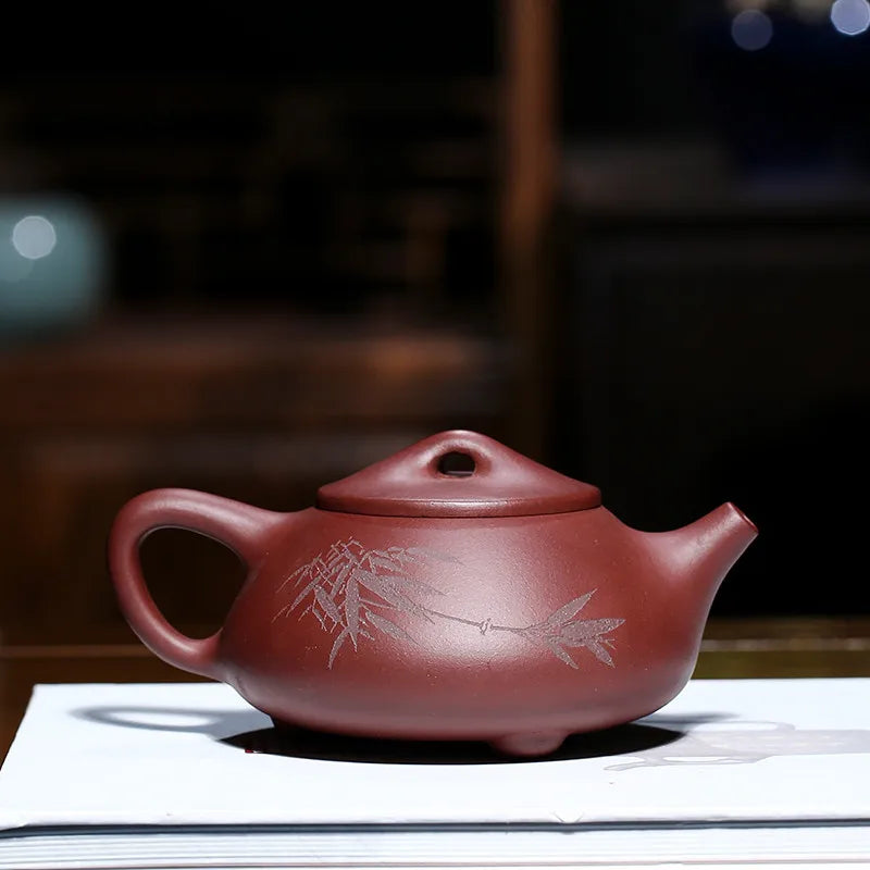 Handmade Clear Bamboo Style Xulai Stone Scoop, Teapot Ball Hole, Kung-Fu Teaware, Purple Clay Drinkware for Puer, Green, Black