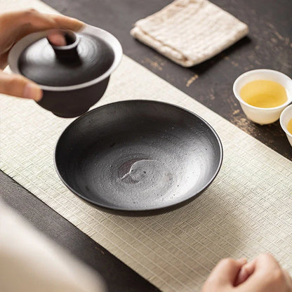 Handmade Coarse Pottery Pot Bearing Holder Powder Yin Black Art Dry Soaking Table Dry Brew Table Tea Tray Tea Ceremony Ornaments
