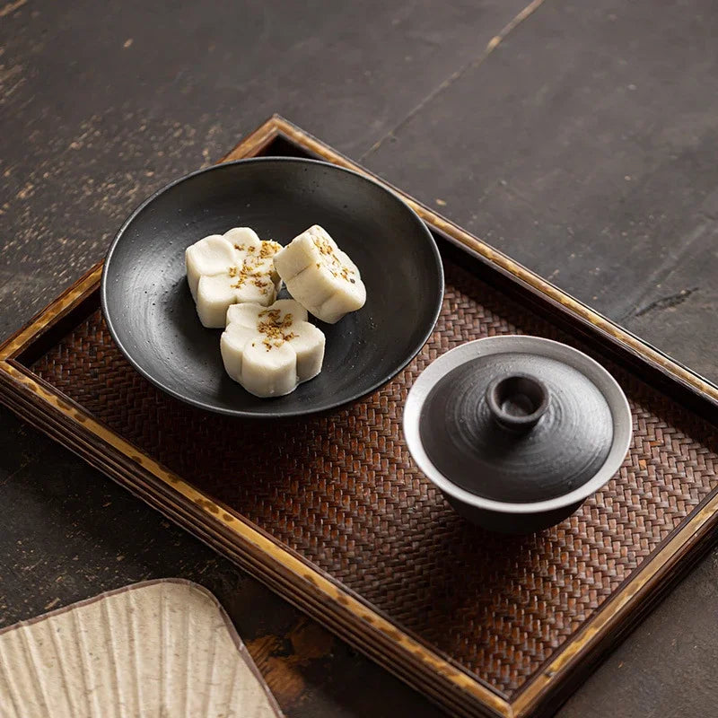 Handmade Coarse Pottery Pot Bearing Holder Powder Yin Black Art Dry Soaking Table Dry Brew Table Tea Tray Tea Ceremony Ornaments