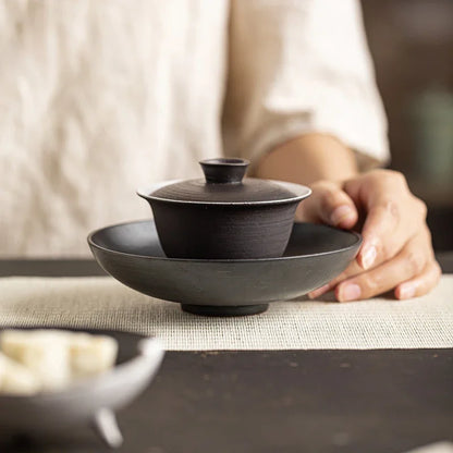Handmade Coarse Pottery Pot Bearing Holder Powder Yin Black Art Dry Soaking Table Dry Brew Table Tea Tray Tea Ceremony Ornaments