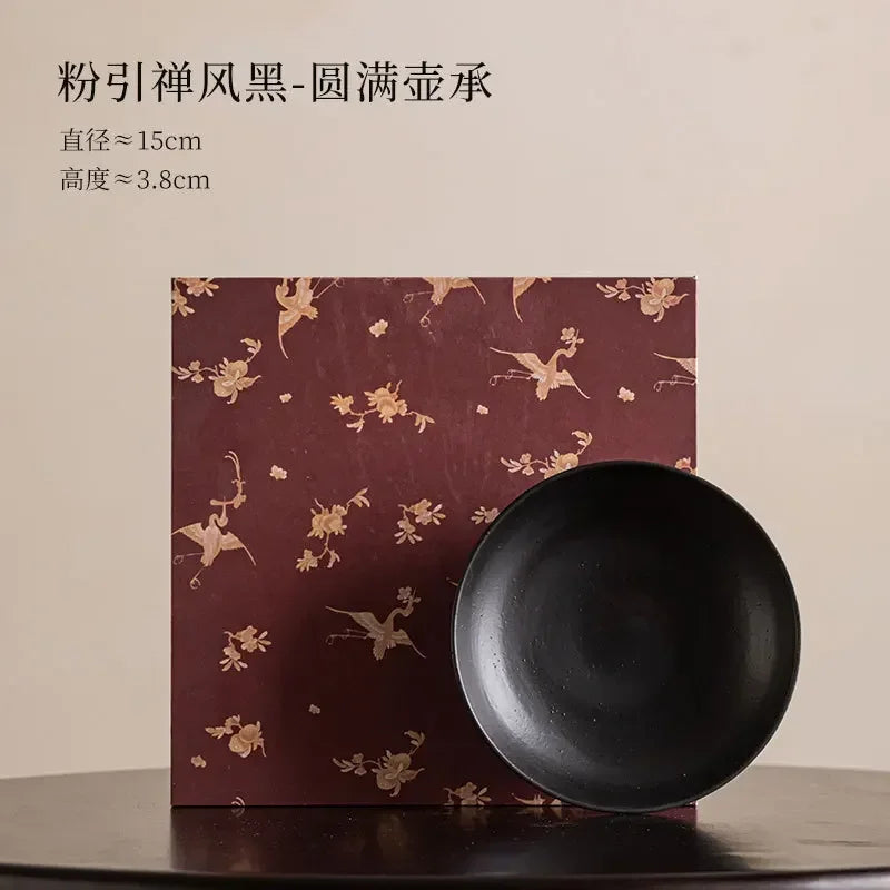 Handmade Coarse Pottery Pot Bearing Holder Powder Yin Black Art Dry Soaking Table Dry Brew Table Tea Tray Tea Ceremony Ornaments