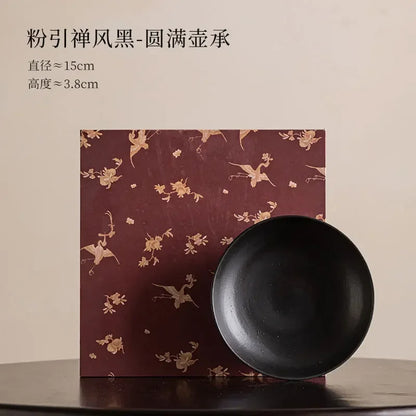 Handmade Coarse Pottery Pot Bearing Holder Powder Yin Black Art Dry Soaking Table Dry Brew Table Tea Tray Tea Ceremony Ornaments