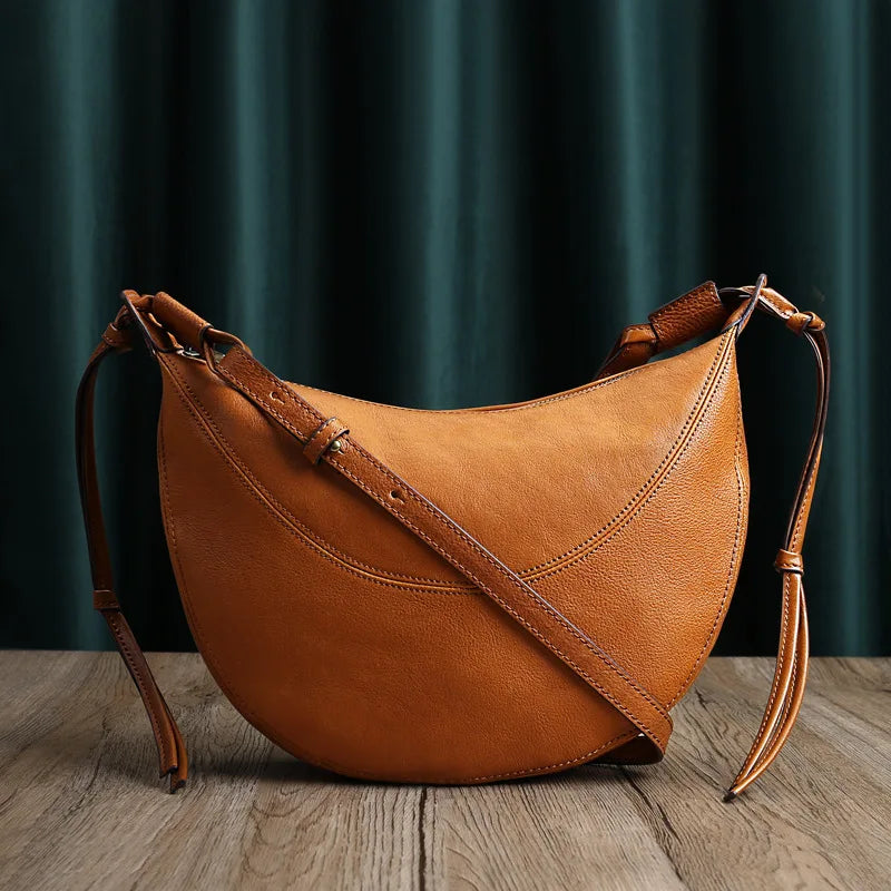 Handmade Cowhide Bag 2024 New Genuine Leather Crossbody Shoulder Bags Simple All-match Large Capacity Zipper Hobo Bag Purses
