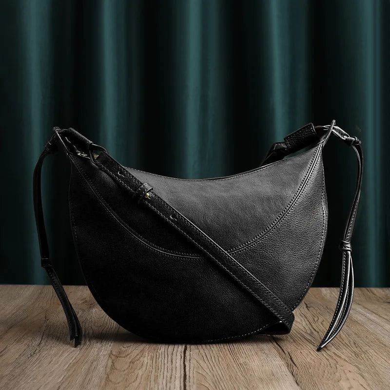 Handmade Cowhide Bag 2024 New Genuine Leather Crossbody Shoulder Bags Simple All-match Large Capacity Zipper Hobo Bag Purses