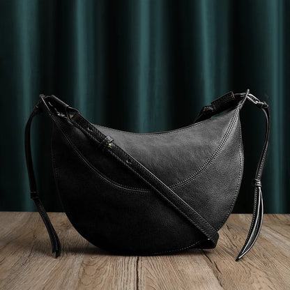 Handmade Cowhide Bag 2024 New Genuine Leather Crossbody Shoulder Bags Simple All-match Large Capacity Zipper Hobo Bag Purses