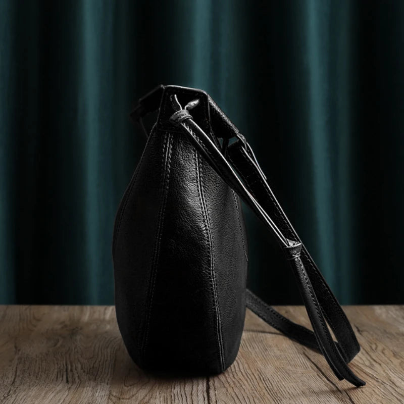 Handmade Cowhide Bag 2024 New Genuine Leather Crossbody Shoulder Bags Simple All-match Large Capacity Zipper Hobo Bag Purses