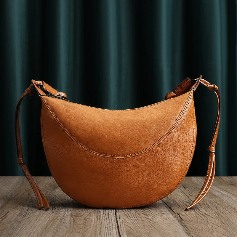 Handmade Cowhide Bag 2024 New Genuine Leather Crossbody Shoulder Bags Simple All-match Large Capacity Zipper Hobo Bag Purses