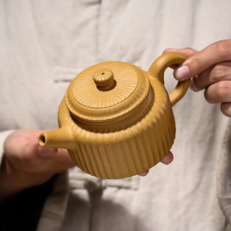 Handmade German Clock Pot with Mud Tendon Pattern, Zisha Teapot, Yixing Handmade Pot, Kung-Fu Teaware, Purple Clay, Drinkware fo