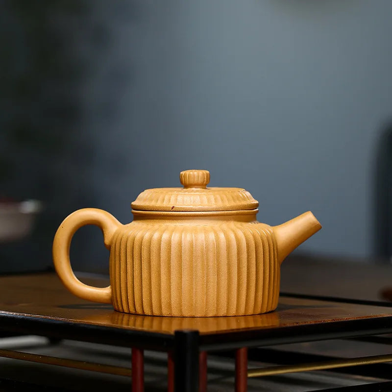 Handmade German Clock Pot with Mud Tendon Pattern, Zisha Teapot, Yixing Handmade Pot, Kung-Fu Teaware, Purple Clay, Drinkware fo