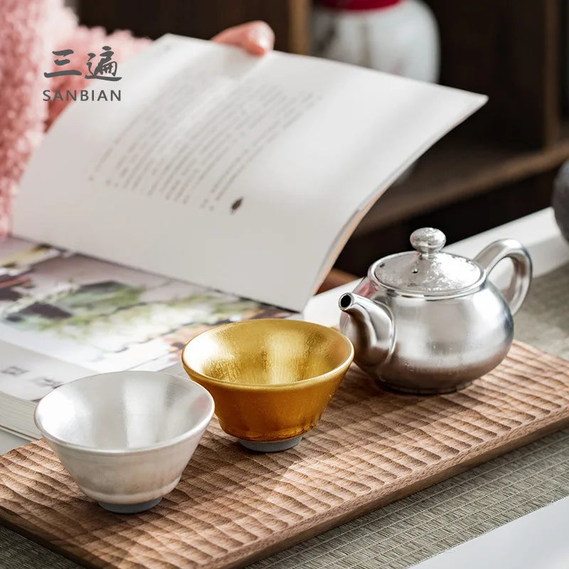 Handmade Gilding Jian Zhan Teacup Temmoku Cup Gold Oil Drops Master Cup Single Cup Kung Fu Tea Cup Single Yellow Small Golden