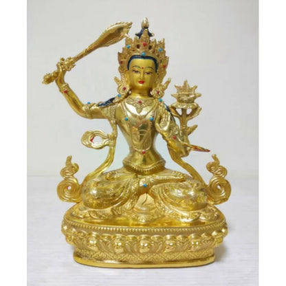 Handmade Golden bronze Manjushri Buddhism Divinity buddha statue Auspicious
