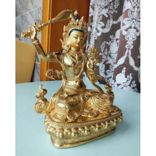 Handmade Golden bronze Manjushri Buddhism Divinity buddha statue Auspicious