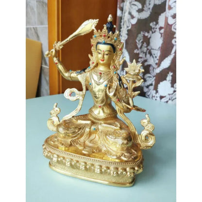 Handmade Golden bronze Manjushri Buddhism Divinity buddha statue Auspicious