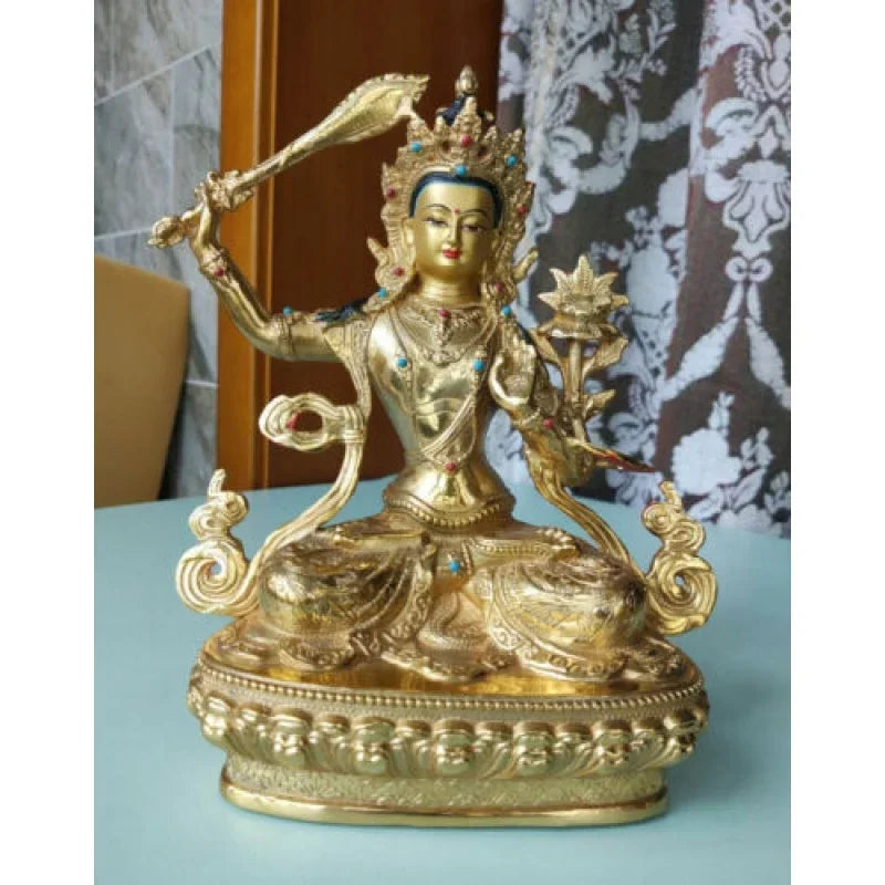Handmade Golden bronze Manjushri Buddhism Divinity buddha statue Auspicious