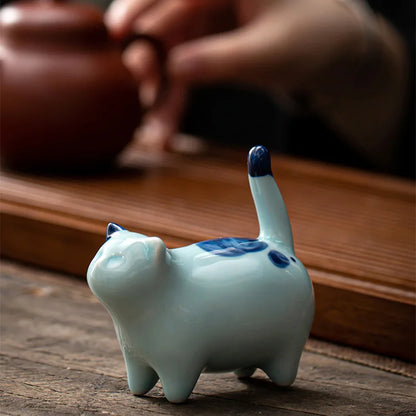 Handmade  Home office Decor small ceramic Cat Toy Kung Fu tea set ceremony tea ornament Figure Kitty Tea Pet Kung Fu Tea Pet