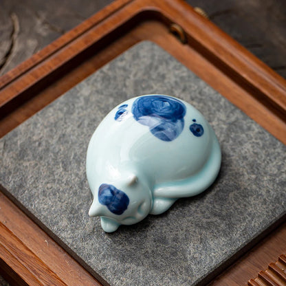 Handmade  Home office Decor small ceramic Cat Toy Kung Fu tea set ceremony tea ornament Figure Kitty Tea Pet Kung Fu Tea Pet