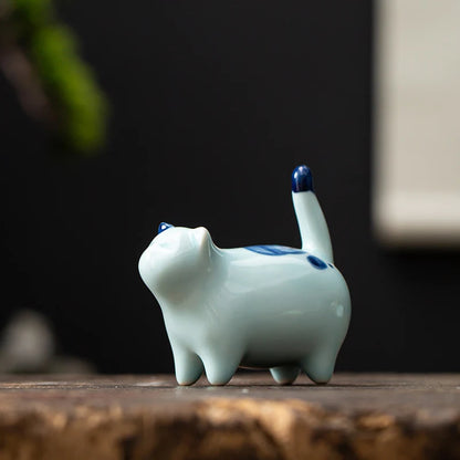 Handmade  Home office Decor small ceramic Cat Toy Kung Fu tea set ceremony tea ornament Figure Kitty Tea Pet Kung Fu Tea Pet
