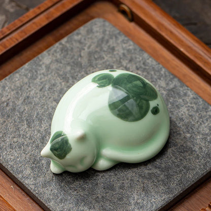 Handmade  Home office Decor small ceramic Cat Toy Kung Fu tea set ceremony tea ornament Figure Kitty Tea Pet Kung Fu Tea Pet